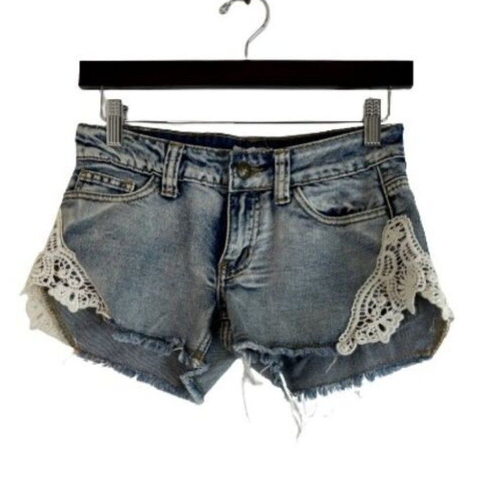 Others Follow Jean Cutoff Shorts Faded Crochet Size 24 00